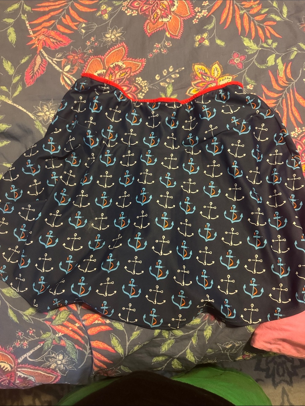 Sparkle Skort with Blue & White Anchor Print - Red Trim